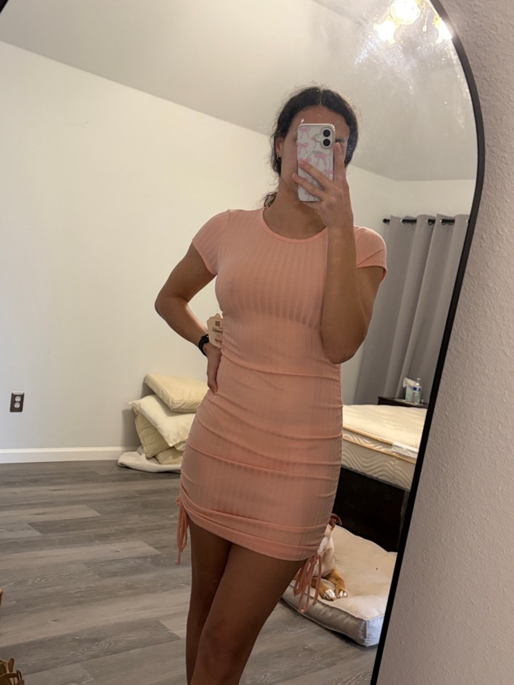 Altar'd State Blush Ribbed Short-Sleeve Mini Dress